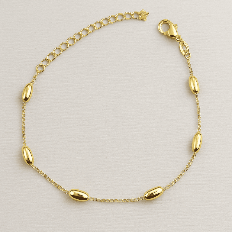 Pulseira Estilo Grão de Arroz Banhada a Ouro 18K — default