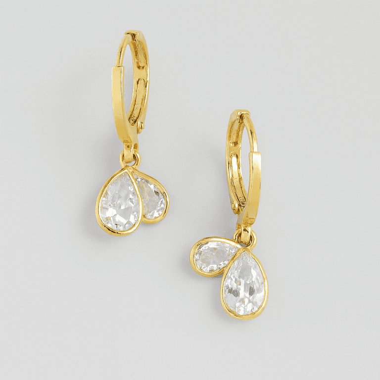 Brinco Argola com Dois Pingentes em Formato de Gota Banhado a Ouro 18K