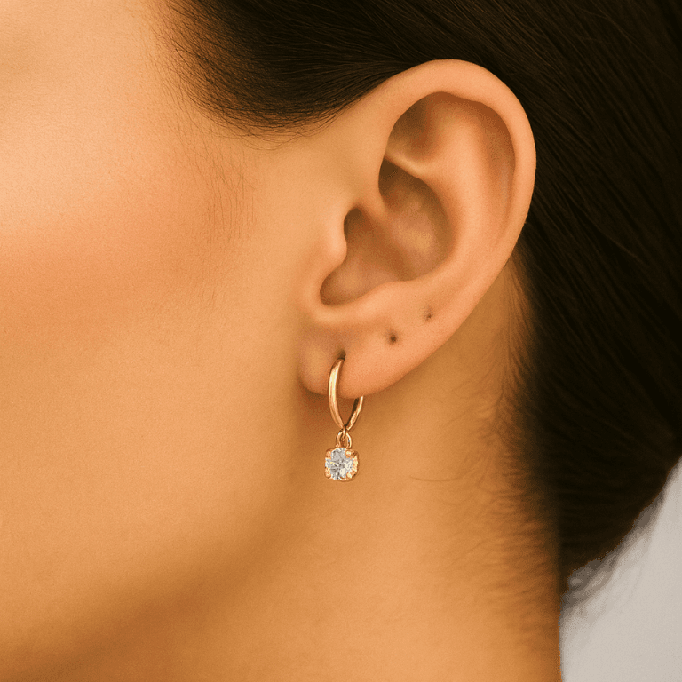 Brinco Argola com Pingente de Pedra Zircônia Banhado a Ouro 18K