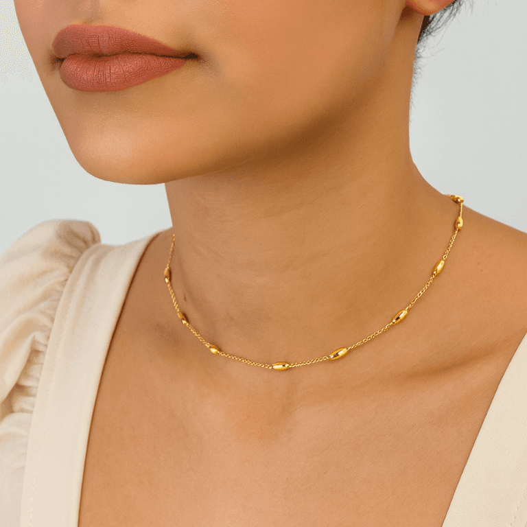 Corrente Estilo Grão de Arroz Banhada a Ouro 18K
