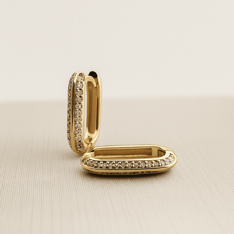 Brinco Argola Retangular com Pedras Banhado a Ouro 18K — default