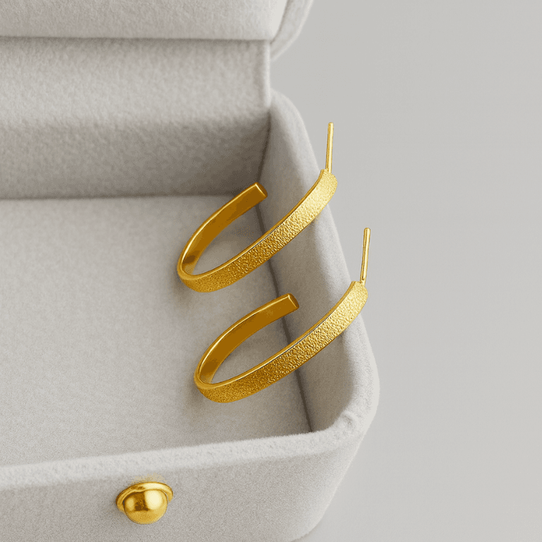 Brinco Argola Granitada Oval Aberta Banhado a Ouro 18K