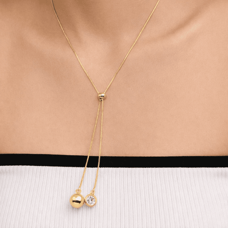 Corrente Gravata com Bola e Pedra Banhada a Ouro 18K — default