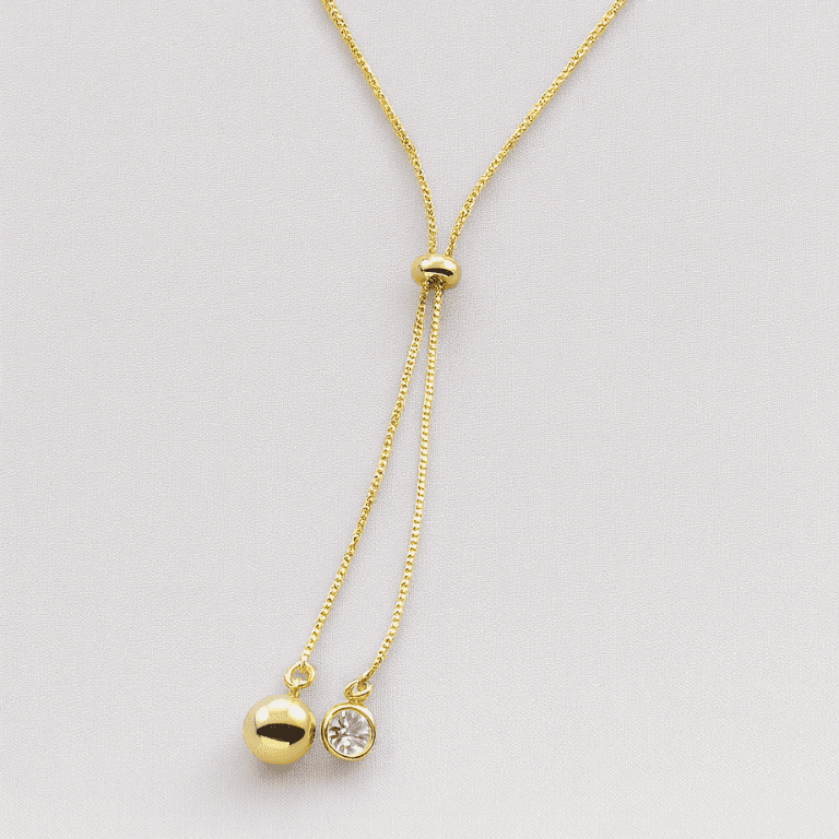 Corrente Gravata com Bola e Pedra Banhada a Ouro 18K
