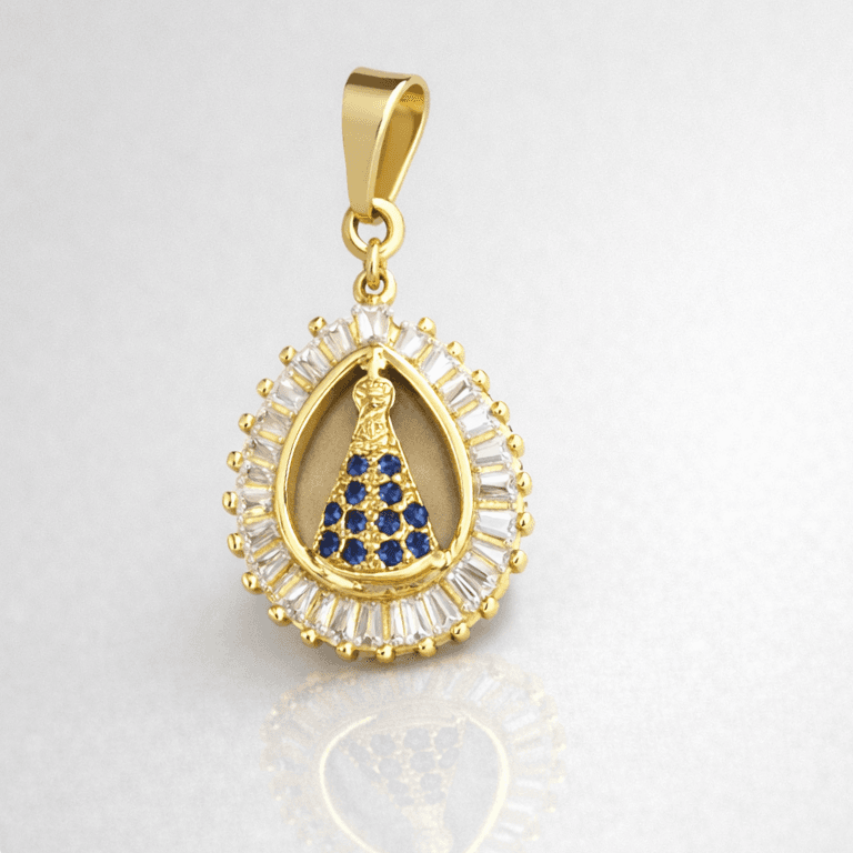 Pingente Nossa Senhora Cravejado com Zircônias Banhado a Ouro 18K — default