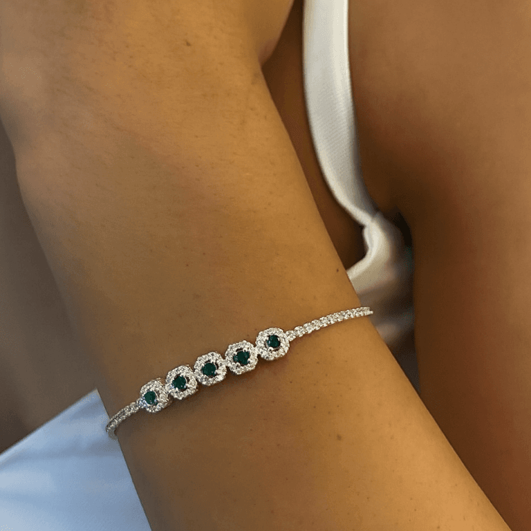 Pulseira Riviera Cravejada com Detalhe Verde em Prata 925 — default