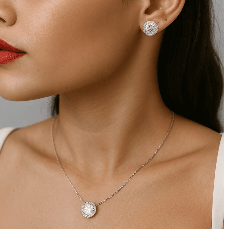 Conjunto Cravejado de Moissanite com Banho de Ouro Branco Prata 925 — default