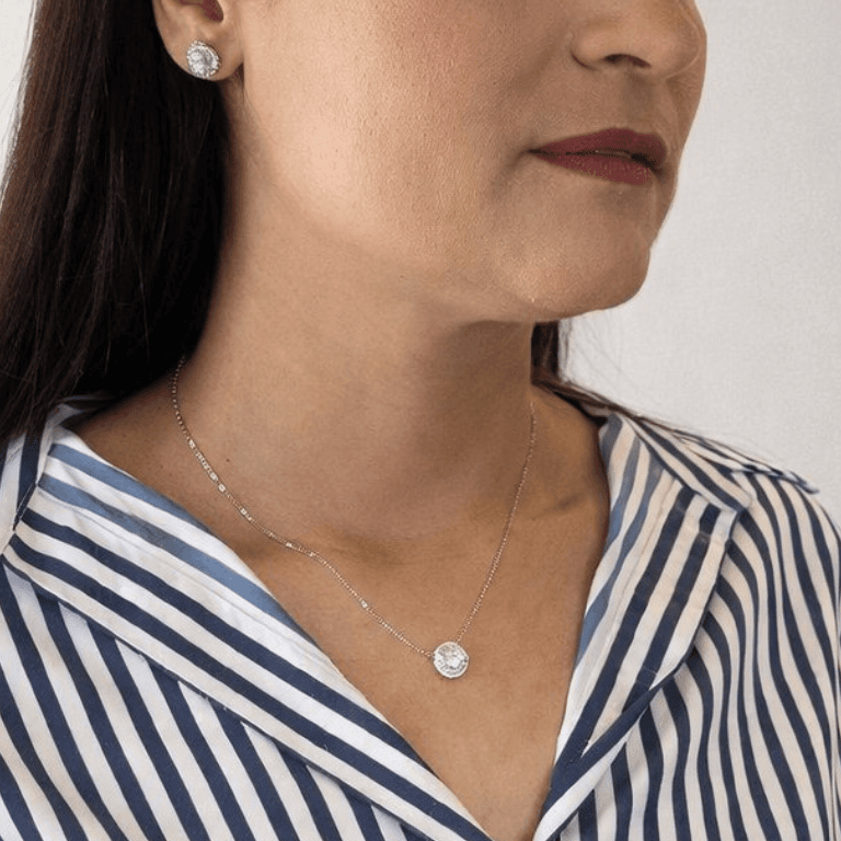 Conjunto Cravejado de Moissanite com Banho de Ouro Branco Prata 925