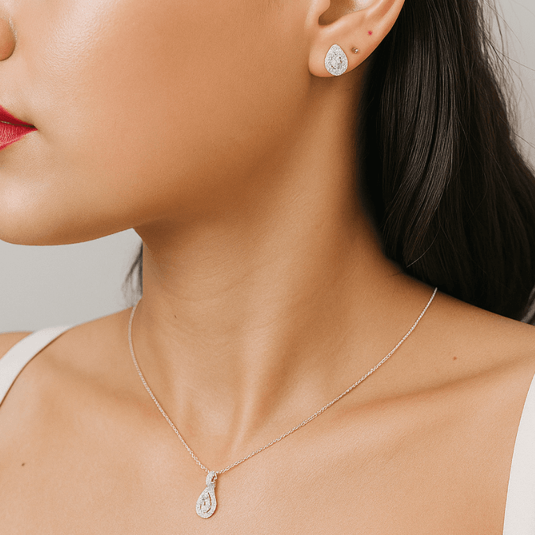 Conjunto Gota com Zircônias com Banho de Ouro Branco em Prata 925 — default