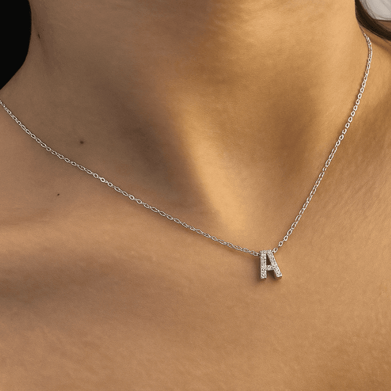 Corrente Letras Iniciais Cravejadas com Zircônias Prata 925 — a