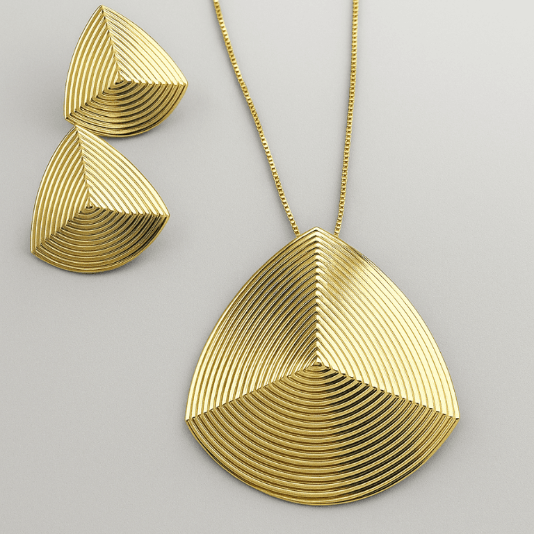 Conjunto Geométrico Banhado a Ouro 18K