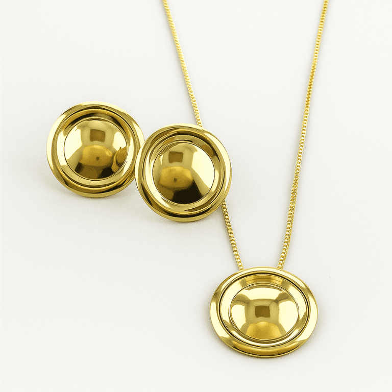 Conjunto Formato Circular Liso Banhado a Ouro 18K — default