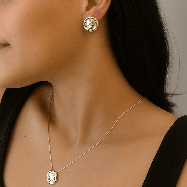 Conjunto Formato Circular Liso Banhado a Ouro 18K