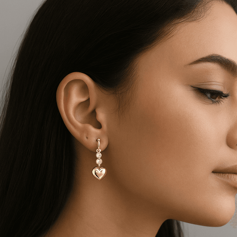 Brinco Gancho com Corações Banhado a Ouro 18K