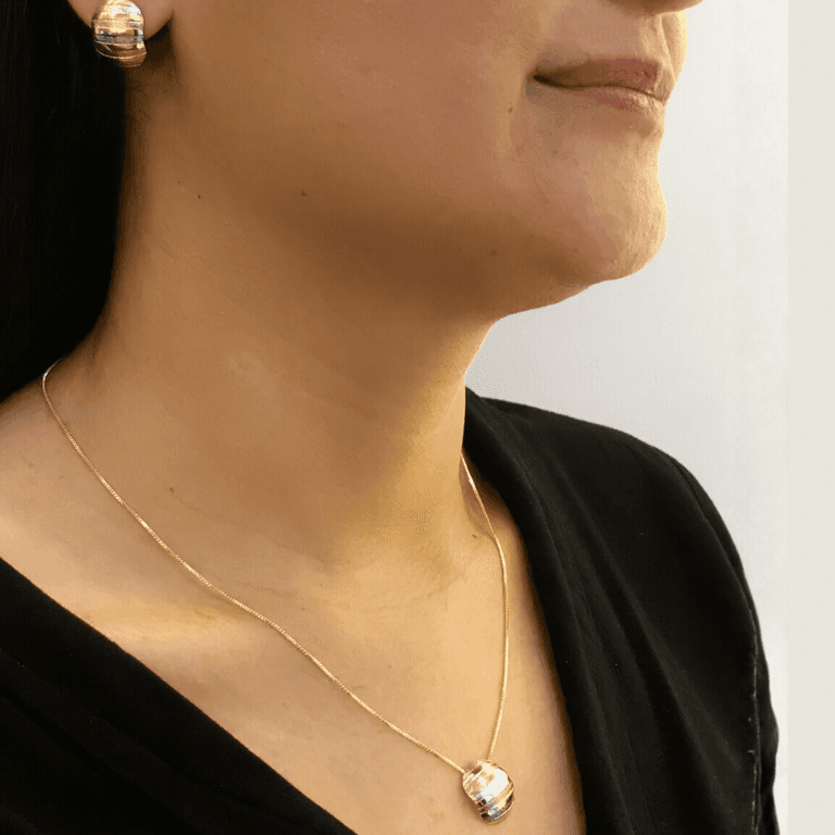 Conjunto Oval Triplo Luxo Três Banhado a Ouro 18K