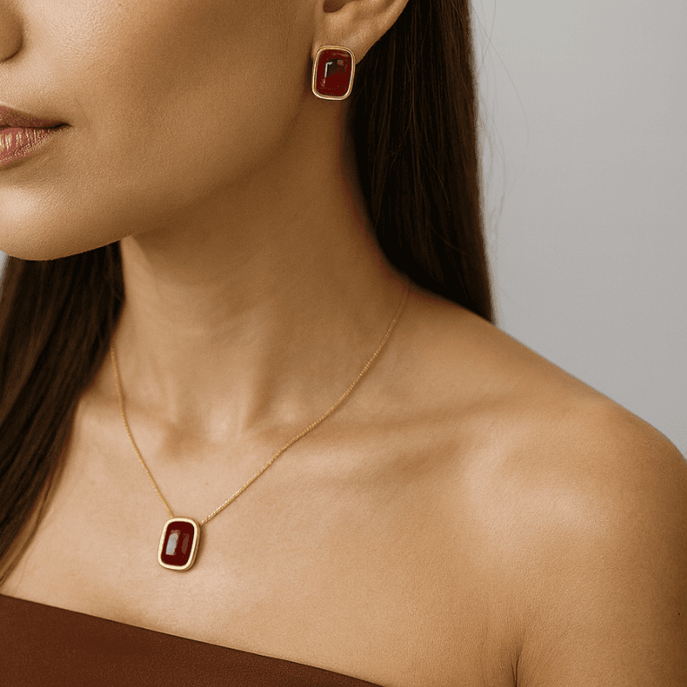 Conjunto com Pedra Jade Banhado a Ouro 18K