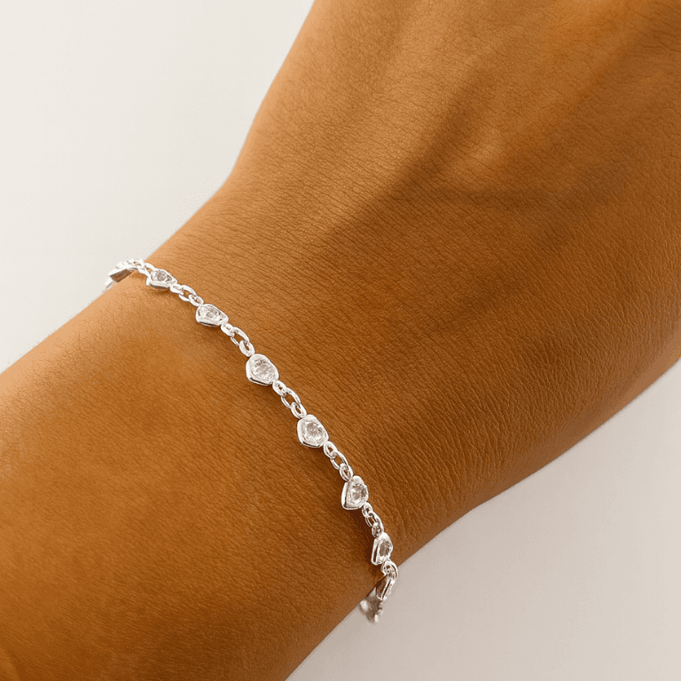 Pulseira Pedras Em coração Prata 925