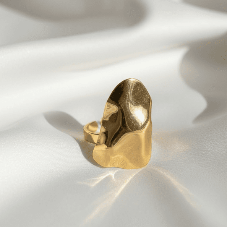 Anel Orgânico Oval Ajustável Banhado a Ouro 18K