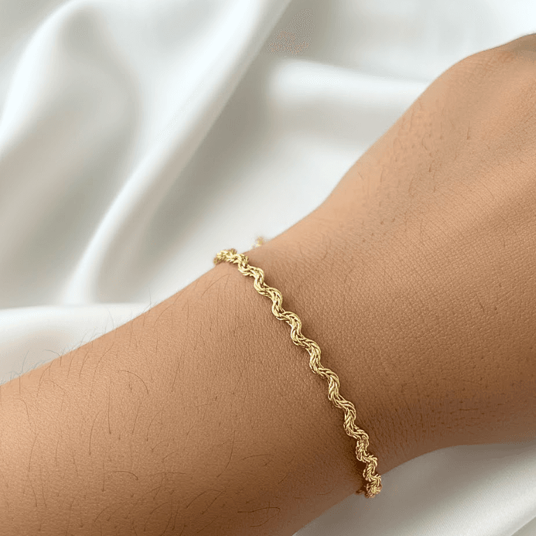 Pulseira Trançada Ondulada Banhada a Ouro 18K — default