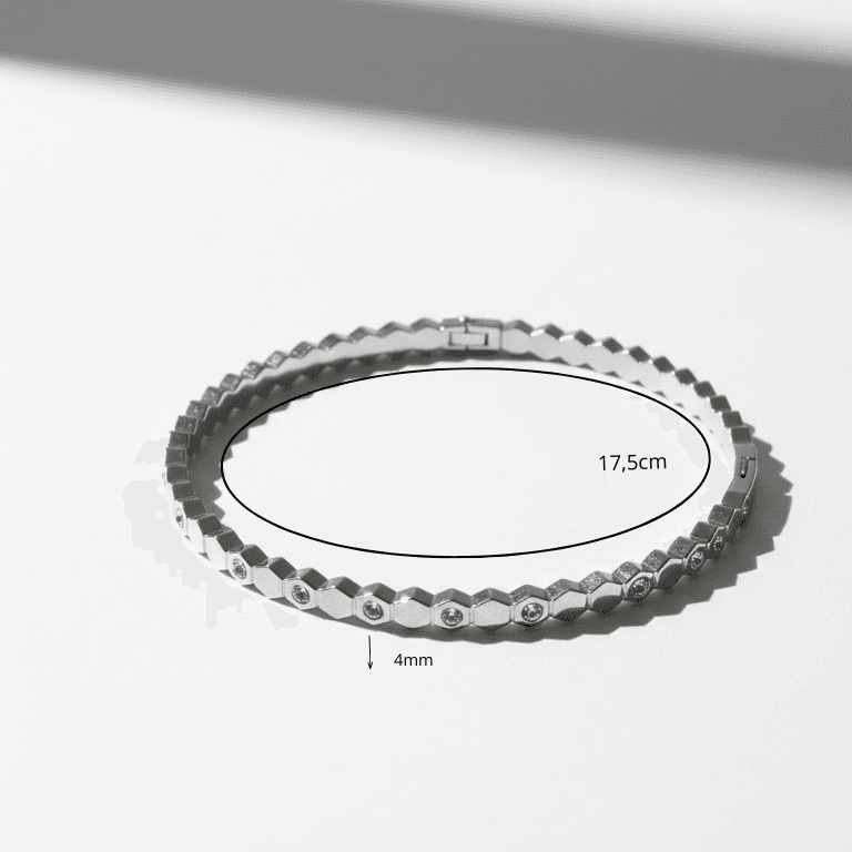 Bracelete em Aço Inox com Nove Strass