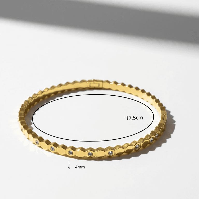 Bracelete em Aço Inox com Nove Strass