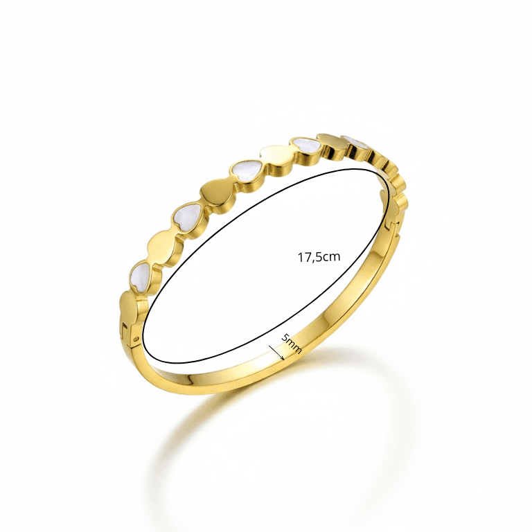 Bracelete em Aço Inox com Corações e Madrepérola