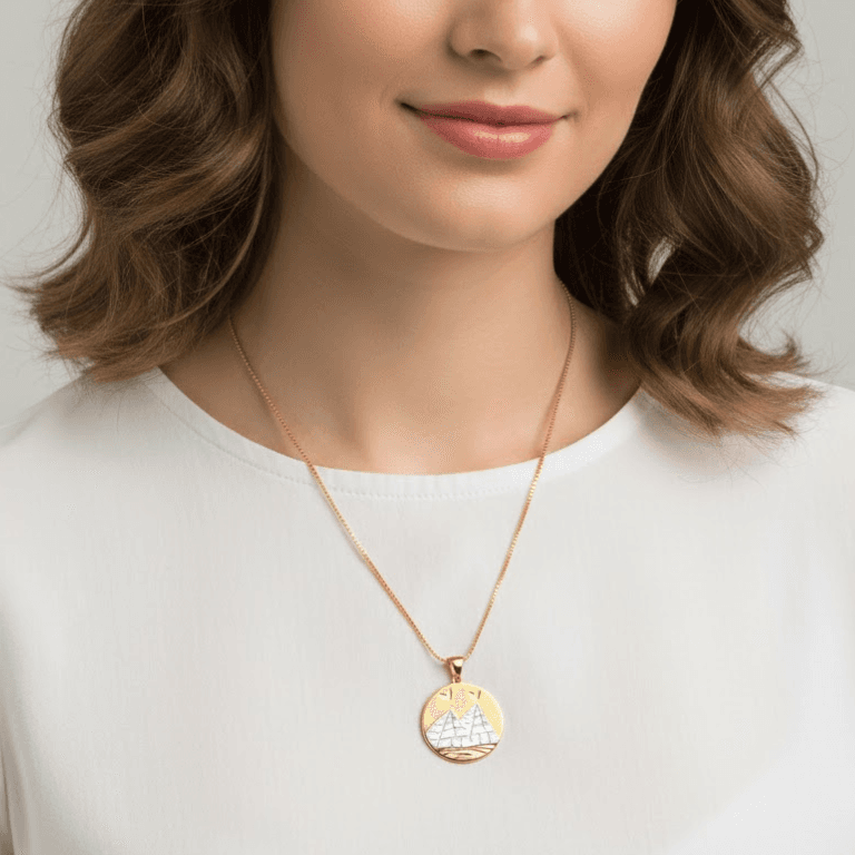 Corrente com Pingente Redondo com Desenhos Escravas Banhado a Ouro 18K