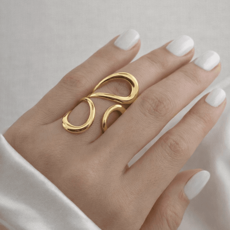 Anel Ajustável Abstrato Banhado a Ouro 18K
