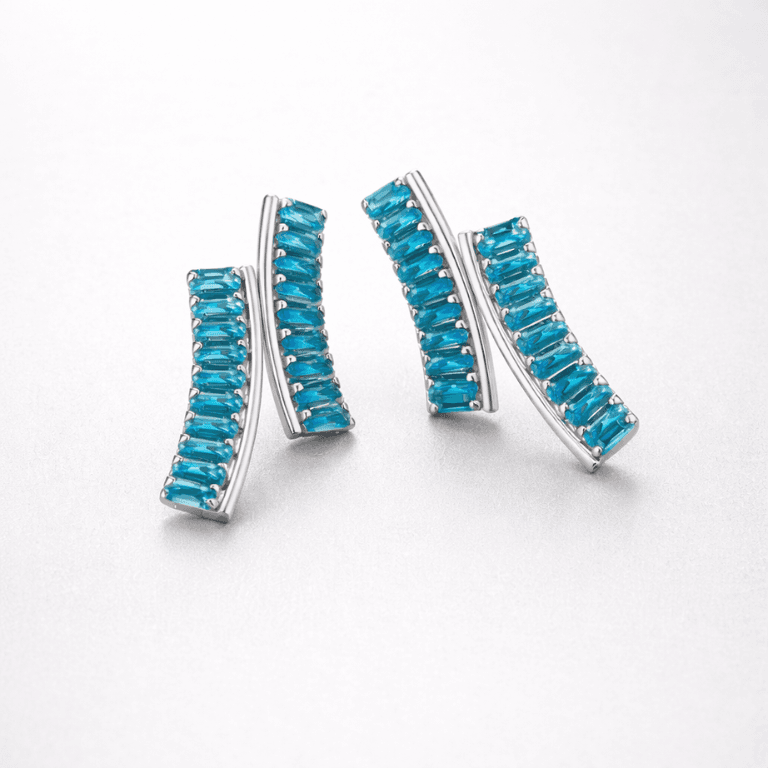 Brinco Riviera com Zircônias Retangulares Azul Banhado a Prata — default