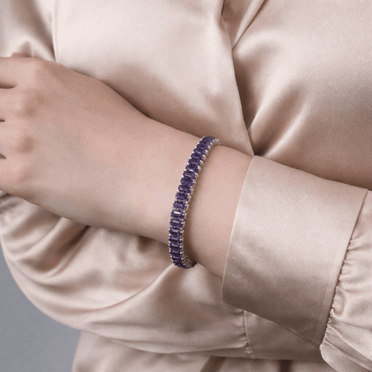 Pulseira Riviera com Zircônias Retangulares Lilás Banhada a Prata — default