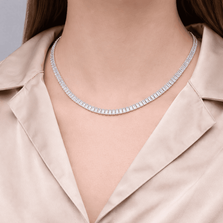 Corrente Riviera com Zircônias Retangulares Branca Banhada a Prata