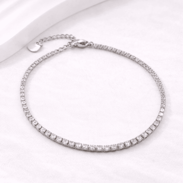Pulseira com Zircônias Quadradas em Aço Inoxidável