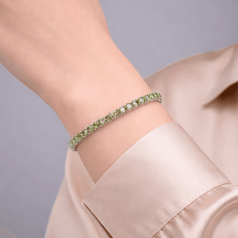 Pulseira Riviera Três Pontas com Pedra Peridoto Banhada a Ouro Branco — default