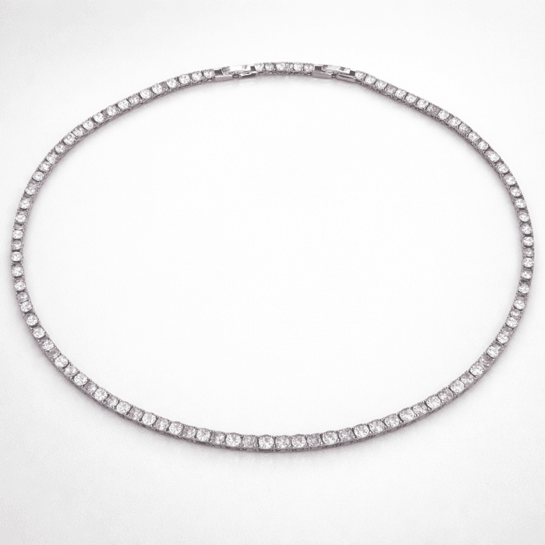 Colar Riviera Quarto Garras Zircônias Rosa e Brancas Banhado a Ouro Branco