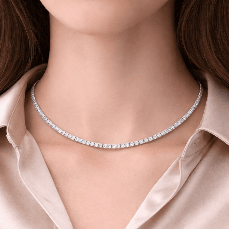 Colar Riviera Quatro Garras com Zircônias Brancas Banhado a Ouro Branco — default