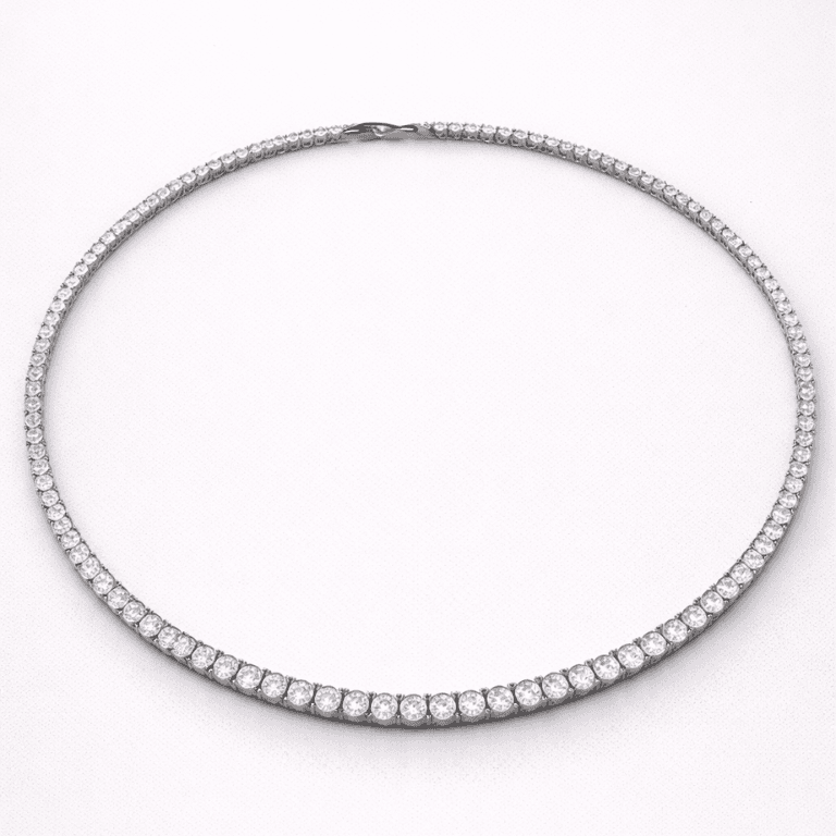 Colar Riviera Quatro Garras com Zircônias Brancas Banhado a Ouro Branco