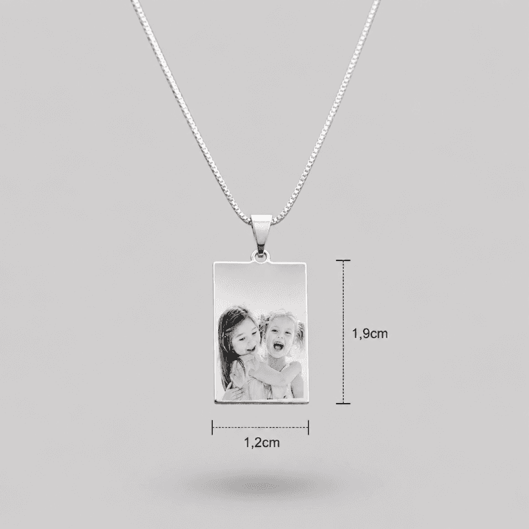 Colar Personalizável Retangular Banhado a Prata