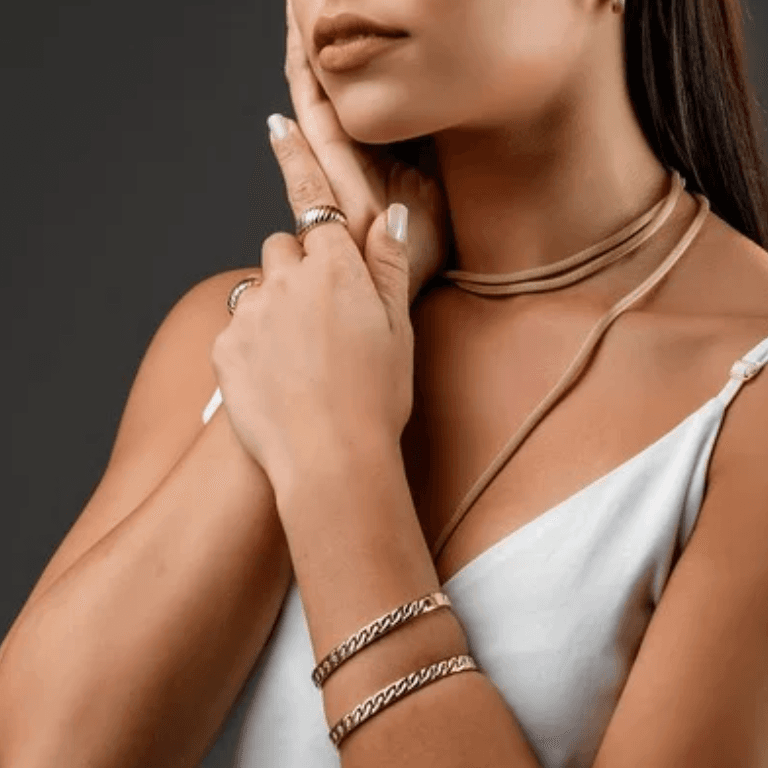 Bracelete Elos Trançados Banhado a Ouro 18k