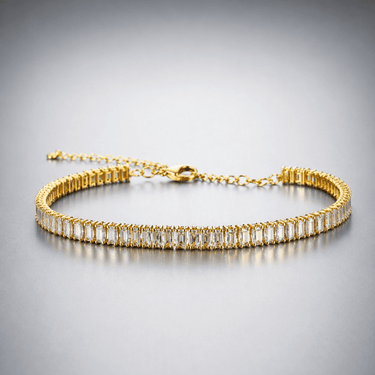 Pulseira Riviera Baguete Esteira Banhada a Ouro 18k — default