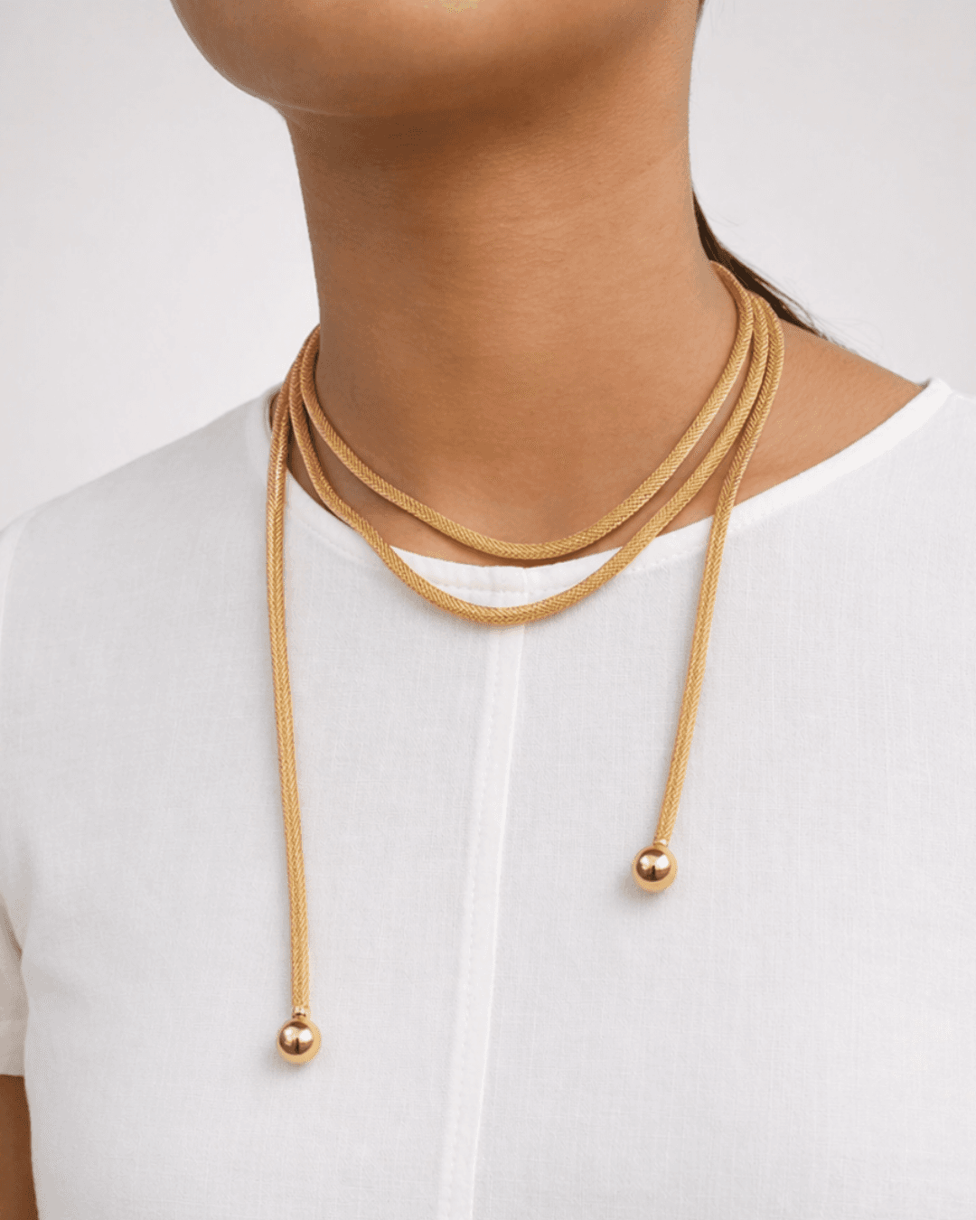 Colar Longo Malha Tela Banhado a Ouro 18K