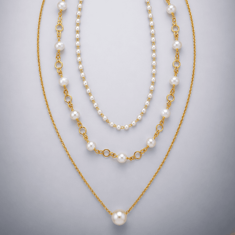 Colar Triplo com Pérolas e Zircônias Banhado a Ouro 18K