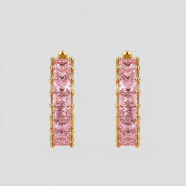 Brinco Argola com Pedras Rosa Banhado a Ouro 18K — default