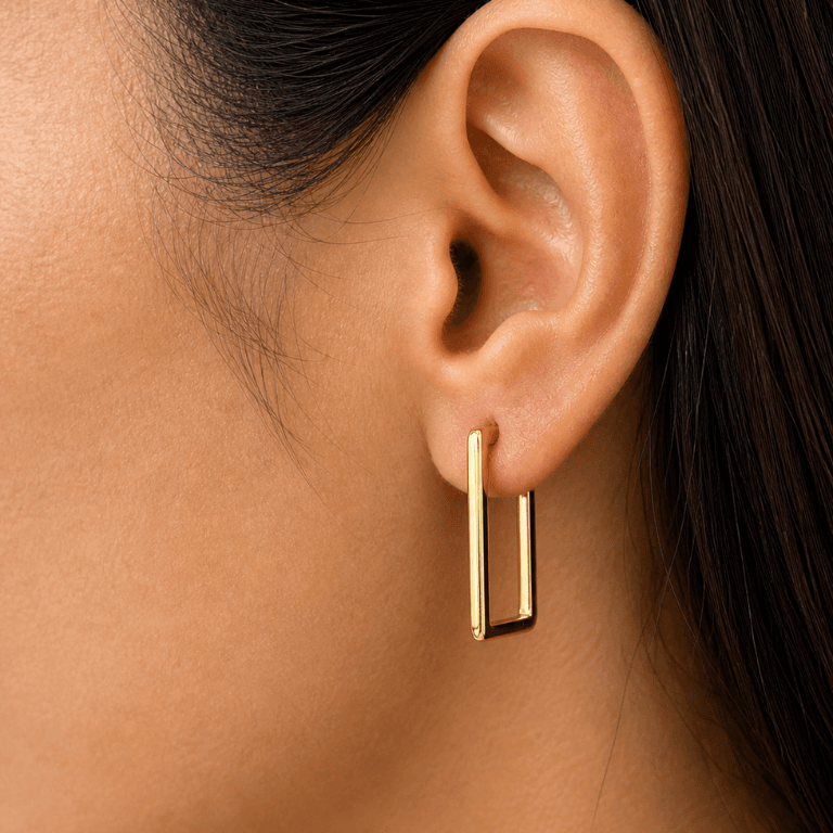 Brinco Argola Retangular Banhado a Ouro 18K