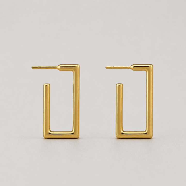 Brinco Argola Retangular Banhado a Ouro 18K — default