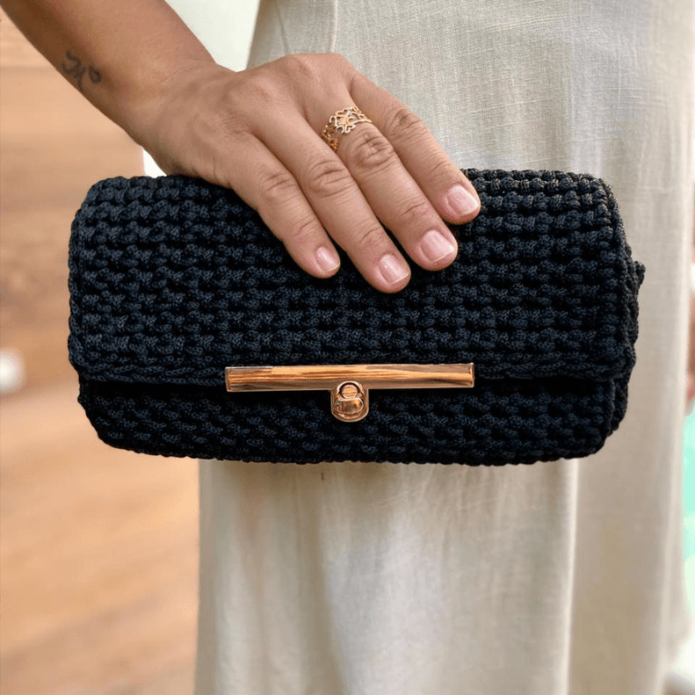 Bolsa Carteira de Crochê Artesanal Preta com Alça em Pedras — default