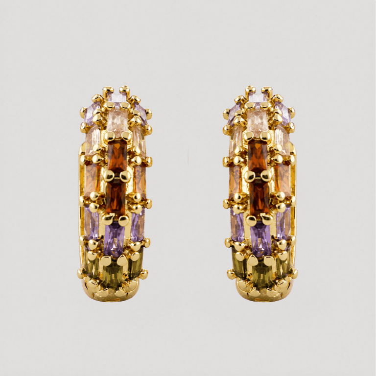 Brinco Arola Com Pedraria Colorida Banhdo a Ouro 18K — default