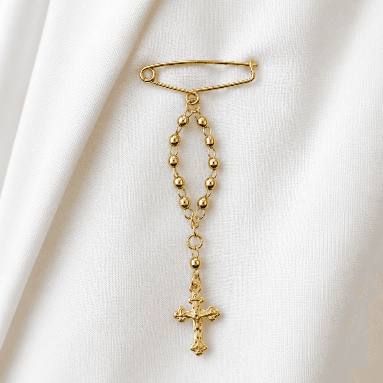 Broche Rosário Bnhado a Ouro 18K