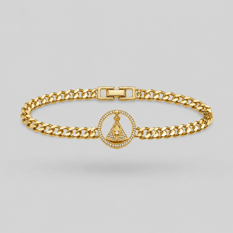 Pulseira Elo Grumê com Nossa Senhora Aparecida Banhada a Ouro 18K — default