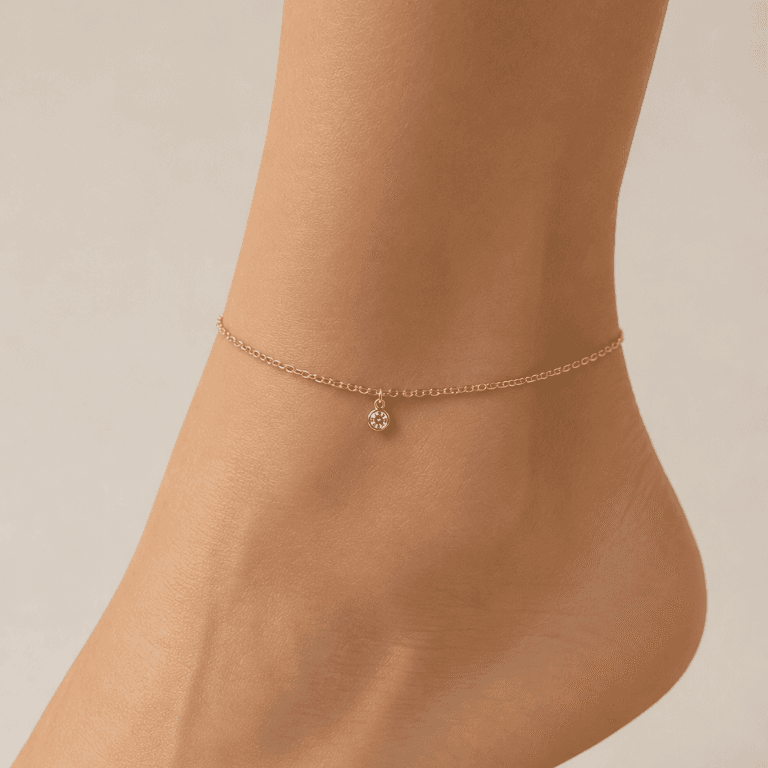 Tornozeleira com Pingente Ponto de Luz Banhado a Ouro 18K