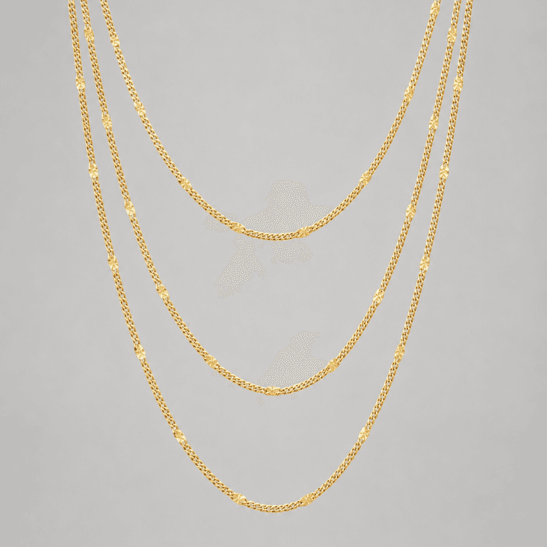 Gargantilha Tripla Elo Grumê Banhada a Ouro 18K